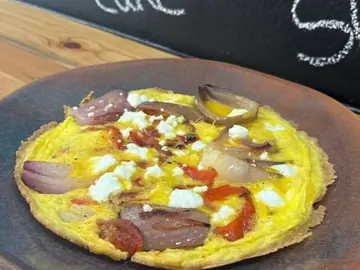 Roasted pepper, red onion and goat's cheese frittata at Salt & Roost.