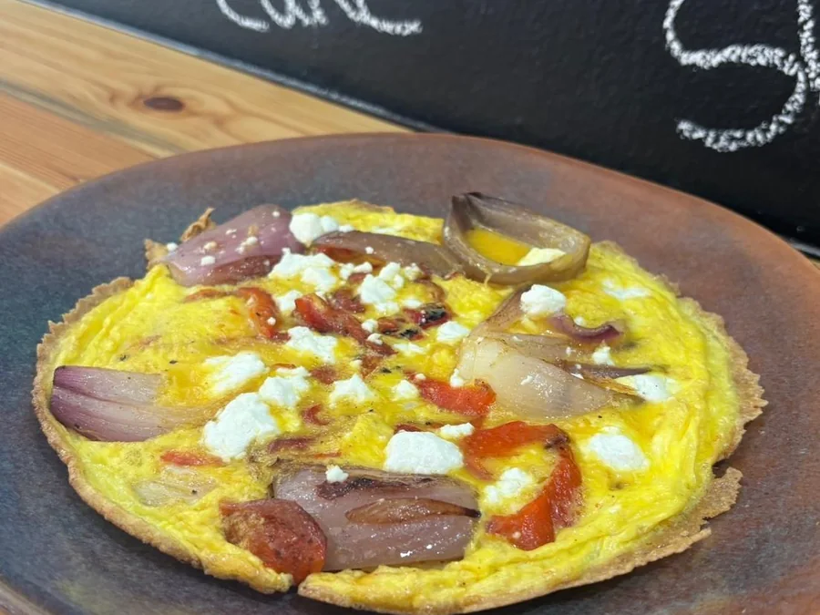 Roasted pepper, red onion and goat's cheese frittata at Salt & Roost.
